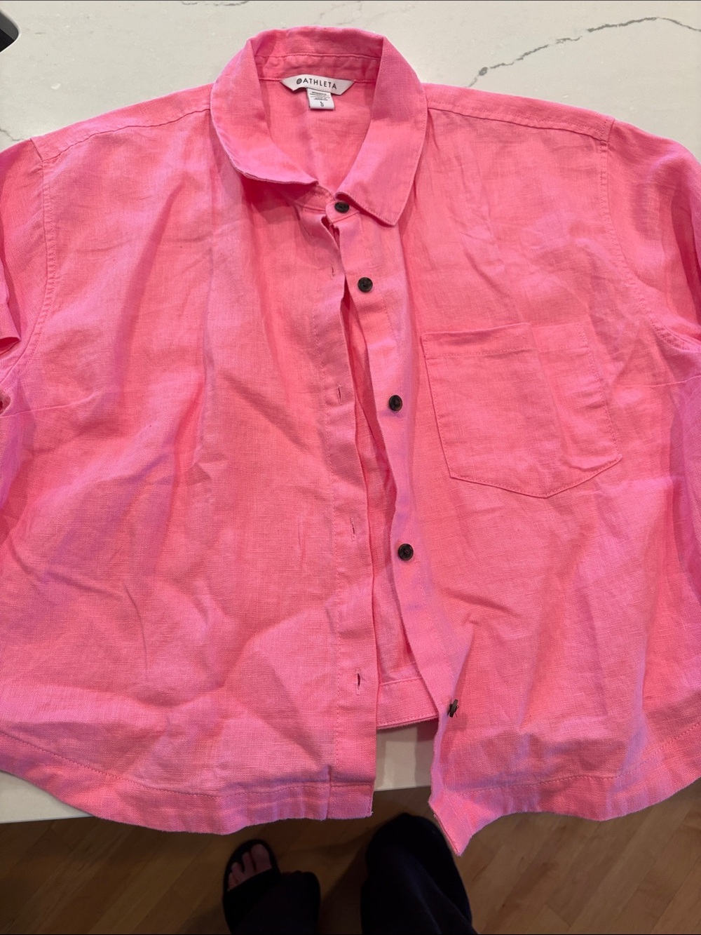 Athleta Pink Button-Down Linen Shirt